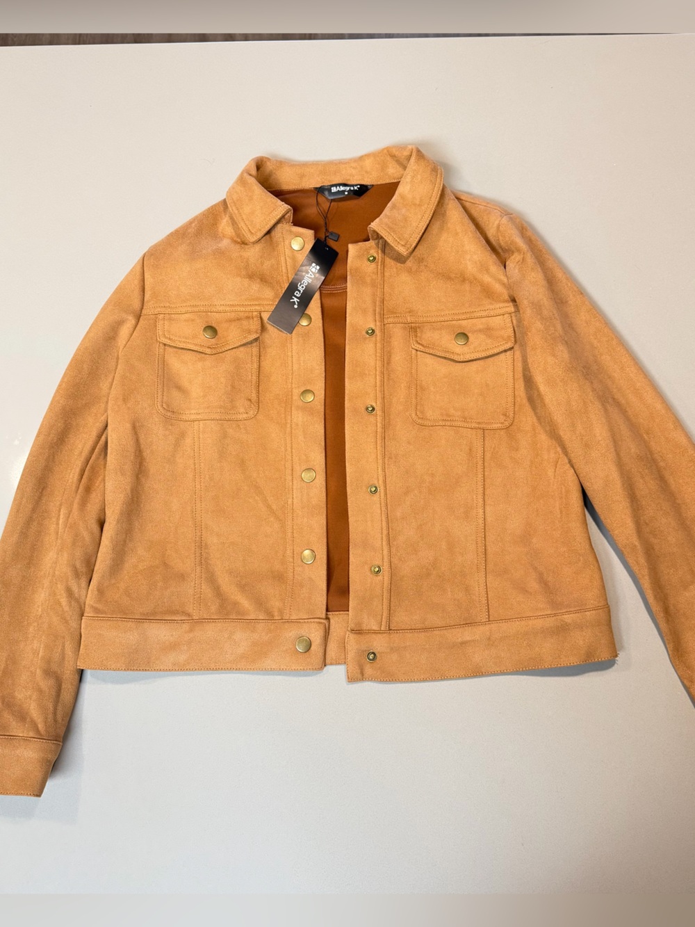 Faux Suede Turn-Down Collar Flap Pocket Snap Button Jacket